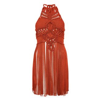 Alberta Ferretti Dress in macram&eacute; with fringes - female - Alberta Ferretti - Short Dresses - Red - L - Dresses