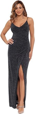 Betsy & Adam Evening Dress Black Metallic Wrap V-Neck Sleeveless JZZ478