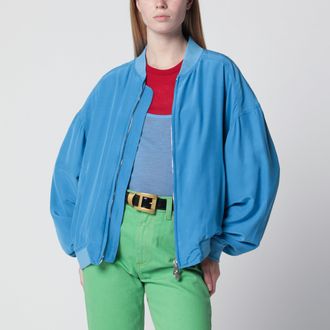 Versace Light blue silk poplin zip blouson