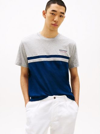 Tommy Hilfiger Mens Monotype Logo Colorblock T-Shirt - Grey - XS