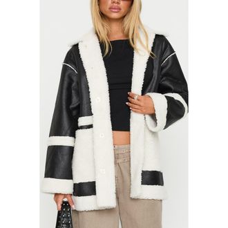 Princess Polly Lexie Faux Leather & Faux Fur Jacket in Black at Nordstrom Rack, Size Medium/large