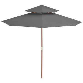 Berkfield Home Double Decker Parasol with Wooden Pole 270 cm Anthracite in Charcoal