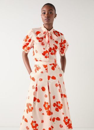 L.k. Bennett Womens TW FLORA FLORAL BLOUSE, Orange - Size 16 UK