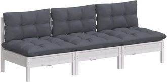 vidaXL Sof&aacute; De Jard&iacute;n 3 Plazas Con Cojines Madera Pino Gris Antracita Vidaxl