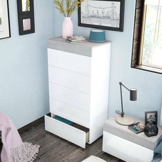 Dmora Dmora - Cajonera Dferri, Semanal Con 5 Cajones, Tocador Para Dormitorio, C&oacute;moda Moderna, 61x40h118 Cm, Blanco