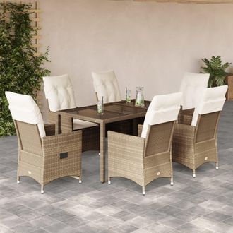 vidaXL Set Comedor De Jard&iacute;n 7 Pzas Con Cojines Rat&aacute;n Sint&eacute;tico Beige Vidaxl