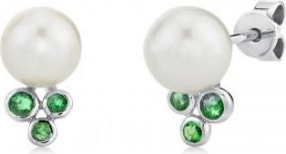 Allurez Emerald & Cultured Pearl Stud Earrings 14K White Gold (0.17ct)