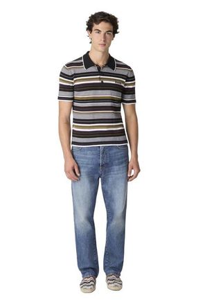 Missoni Striped Cotton Polo Shirt With Embroidered Logo Lettering in Red Multi at Nordstrom, Size 54 It