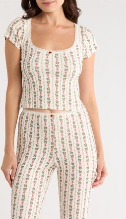 Kilo Brava Print Short Sleeve Pajama Top in Heirloom Rose at Nordstrom, Size 3X-Large
