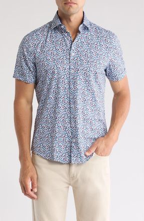 Soul of London Short Sleeve Performance Stretch Button-Up Shirt in Blue/burgundy at Nordstrom Rack, Size X-Large