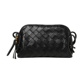 Bottega Veneta Tassen, Dames, Zwart, ONE Size, Handgemaakte Geweven Schoudertas met Verstelbare Riem