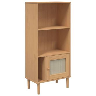 Berkfield Home Bookcase SENJA Rattan Look Brown 60x35x130 cm Solid Wood Pine in Light Brown | Size: 60 x 35 x 130 cm
