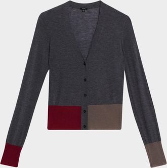 Joseph Cashair Coloblock Cashmere V-Neck Cardigan