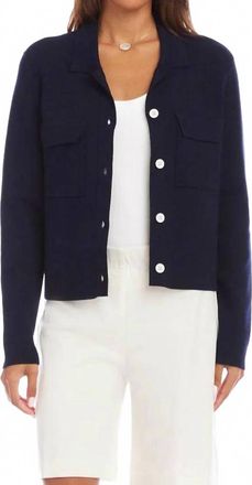 Karen Kane Collared Sweater Jacket In Navy