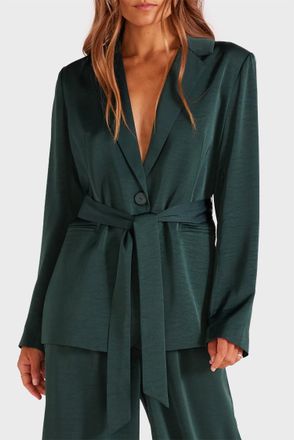 Minkpink Erin Belted Blazer In Emerald Green