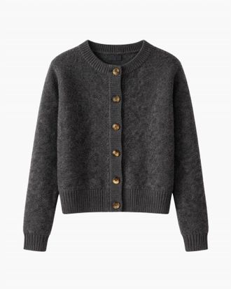 Minnie Rose Womens Cashmere Silk Marled Relaxed Crew Cardigan In Black