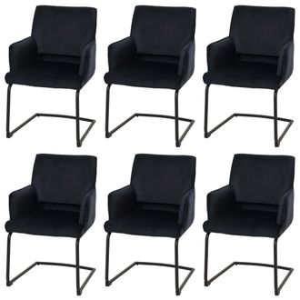 Hhg Hhg - Juego De 6 Sillas Basculantes 416, Silla De Comedor Silla De Cocina, Tela/textil Oeko-tex, Azul Antracita
