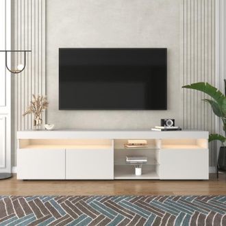 OEM Mueble De Tv - Con Iluminaci&oacute;n Led - 3 Puertas 5 Estantes - Alta Brillantez - Blanco - L 180 Cm - Soporte Para Tv