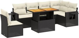vidaXL Vidaxl - Set De Comedor De Jard&iacute;n 7 Pzas Y Cojines Rat&aacute;n Sint&eacute;tico Negro