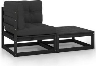 vidaXL Set De Muebles De Jard&iacute;n 2 Pzas Con Cojines Madera Pino Negro Vidaxl