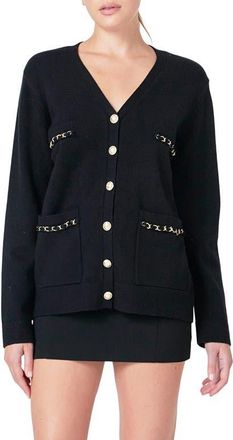 endless rose Chain Trim Oversize Cardigan in Black at Nordstrom, Size Medium