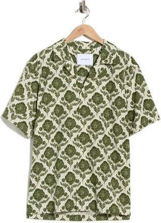 Les Deux Lesley Flower Tile Organic Cotton Camp Shirt in Vintage Green/Ivory at Nordstrom Rack, Size X-Large