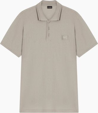 Emporio Armani Mens Textured Cotton Beige Polo Shirt - Cream - Size: 36