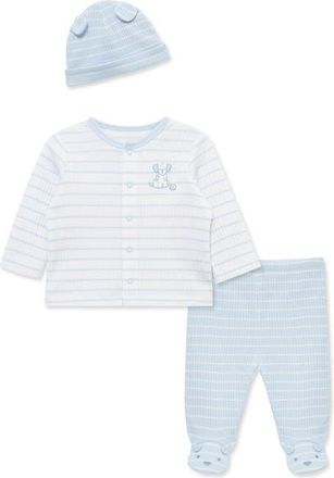 Little Me 3-Piece Rib Cardigan, Joggers & Cap Set in Blue at Nordstrom, Size Newborn