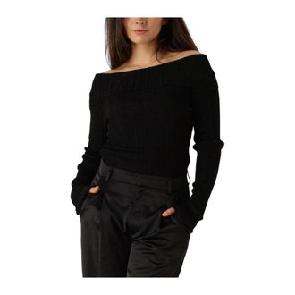 Gestuz Truien & Vesten, Dames, Zwart, L, Zwarte Off-Shoulder Rib Top voor Vrouwen