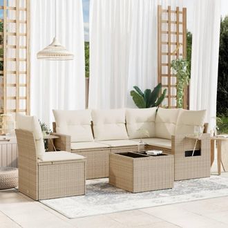 vidaXL Vidaxl - Juego De Sof&aacute;s Jard&iacute;n Con Cojines 6 Pzas Rat&aacute;n Sint&eacute;tico Beige