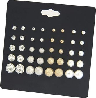 Generic 20 pcs Crystal Stud Earrings Set Rhinestones Jewelry Gift Lady Ornaments Pearls Womens Jewelry Multicoloured