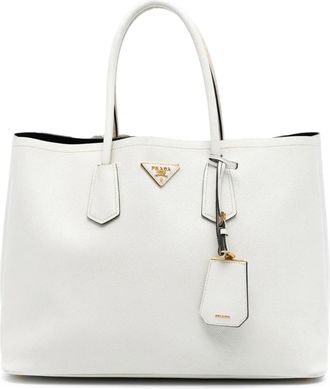 Prada Borsa a tracolla grande in pelle Saffiano Cuir Double 2010-2025 - Bianco