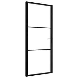 vidaXL Vidaxl - Puerta Interior Vidrio Esg Y Aluminio Negro 93x201,5 Cm