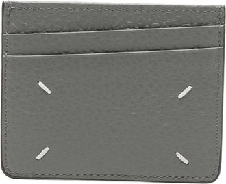 Maison Margiela Accessoires, Heren, Grijs, ONE Size, Leer, Grijze Leren Kaarthouder met Stikdetails