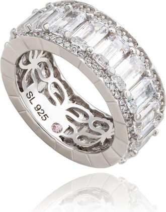 Suzy Levian Sterling Silver Emerald Cut CZ Eternity Band Ring in White at Nordstrom Rack, Size 6.5