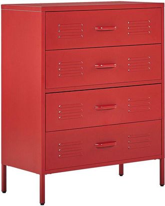 Beliani Beliani - C&oacute;moda De Metal Rojo 80 X 40 Cm 4 Cajones Almacenaje Industrial Enago