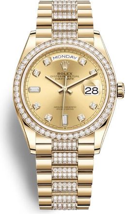Rolex Day-Date 36 Automatic Diamond Champagne Dial 18kt Yellow Gold Diamond Set President Watch 128348CDDP