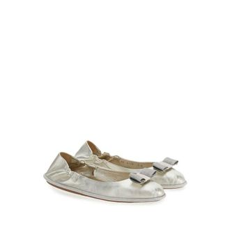 Ferragamo Ladies Silver Tone Flats, US Size 9.5