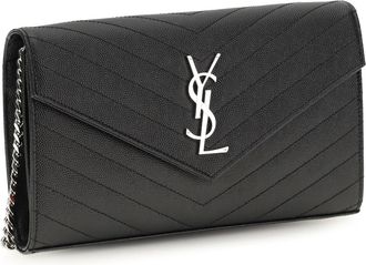 Saint Laurent Womens Chain Wallet Prunia Matelass&eacute; Black Calf Leather & Purses