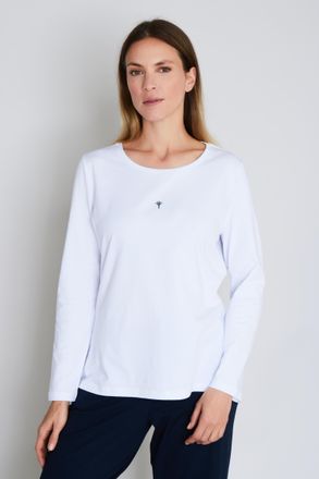 Joop Pyjamaoberteil JOOP Cosy, Damen, Gr. 34, weiss (wei&szlig;), Jersey, Obermaterial: 95% Baumwolle, 5% Elasthan, unifarben, loose fit h&uuml;ftlang, Rundhals, Shir