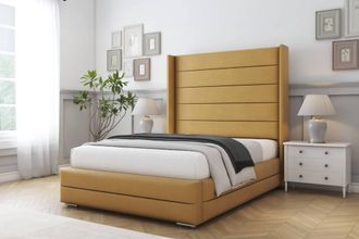 Comfort Beds Milano Plush Bed Frame - 50 Upholstered Wingback Headboard in Mustard | Size: Single