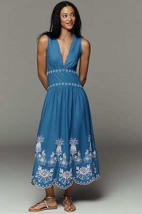 Farm Rio x Anthropologie Linen Cutwork Maxi Dress