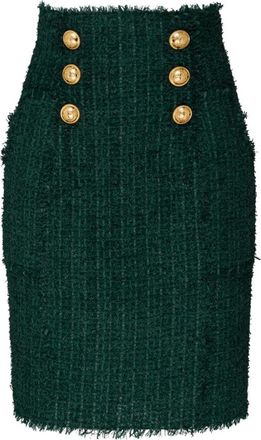 Balmain Donkergroen Tweed Pencil Rok - Dames - Korte rokken - Groen - XL - Tweed - Rokken