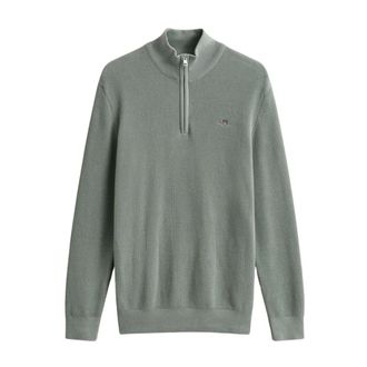 GANT Textured Half Zip Cotton Jumper - male - Gant - Turtlenecks - Gray - L - Knitwear