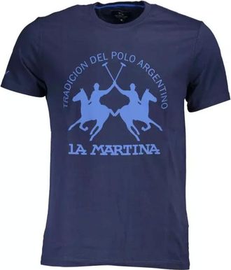 La Martina Tops, Heren, Blauw, M, Katoen, Blauw Katoenen T-Shirt, Korte Mouwen, Regular Fit
