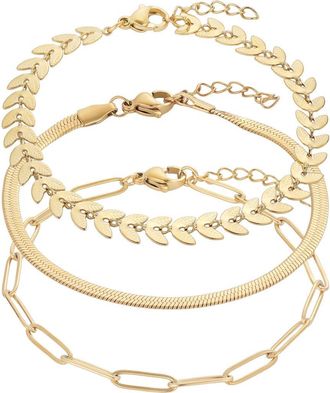 Adornia Set of 3 Assorted Chain Bracelets in Gold at Nordstrom Rack