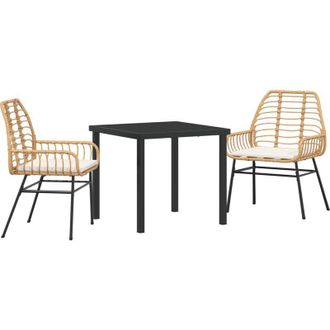 vidaXL Conjunto De Comedor De Jard&iacute;n 3 Pcs Marr&oacute;n Rat&aacute;n Sint&eacute;tico Vidaxl