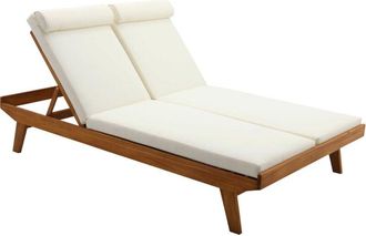 Miliboo Lettino prendisole doppio con schienali multiposizione bianco e legno massello L127 cm caracas