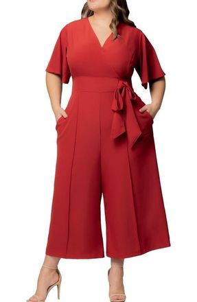 Kiyonna Evelyn Wide Leg Crop Jumpsuit in Chili Red at Nordstrom, Size 2X