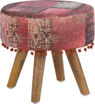 WOMO-DESIGN Womo-design - Taburete Tapizado 38 x 36 cm Rojo Asiento con Topes Aspecto de Madera con Revestimiento de Tela Silla Cómoda con Patas de Madera